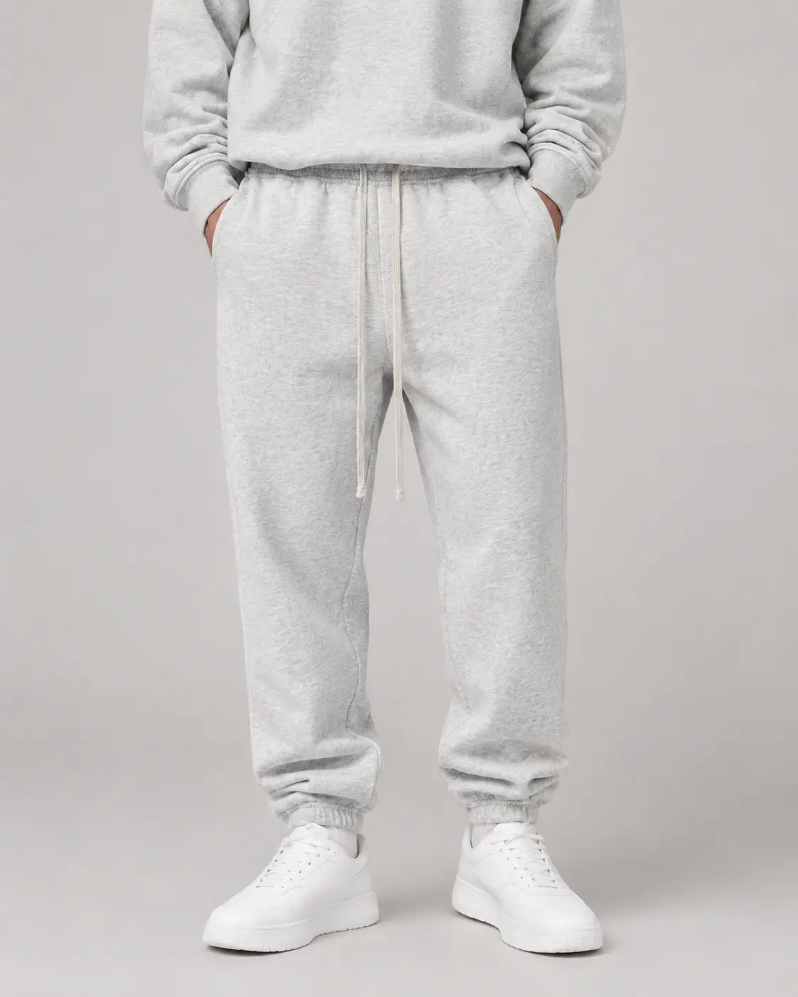 Men's Light Gray Sweatpants, Loose Drawstring Sweatpants Elastic Waist Cuffed Ankle Casual Streetwear Sports Trousers With Side Pockets