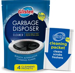 Glisten Garbage Disposer Cleaner and Freshener, Sink Disposal Odor Eliminator with Foaming Action, Lemon Scent, Made in the USA, 4 Packets