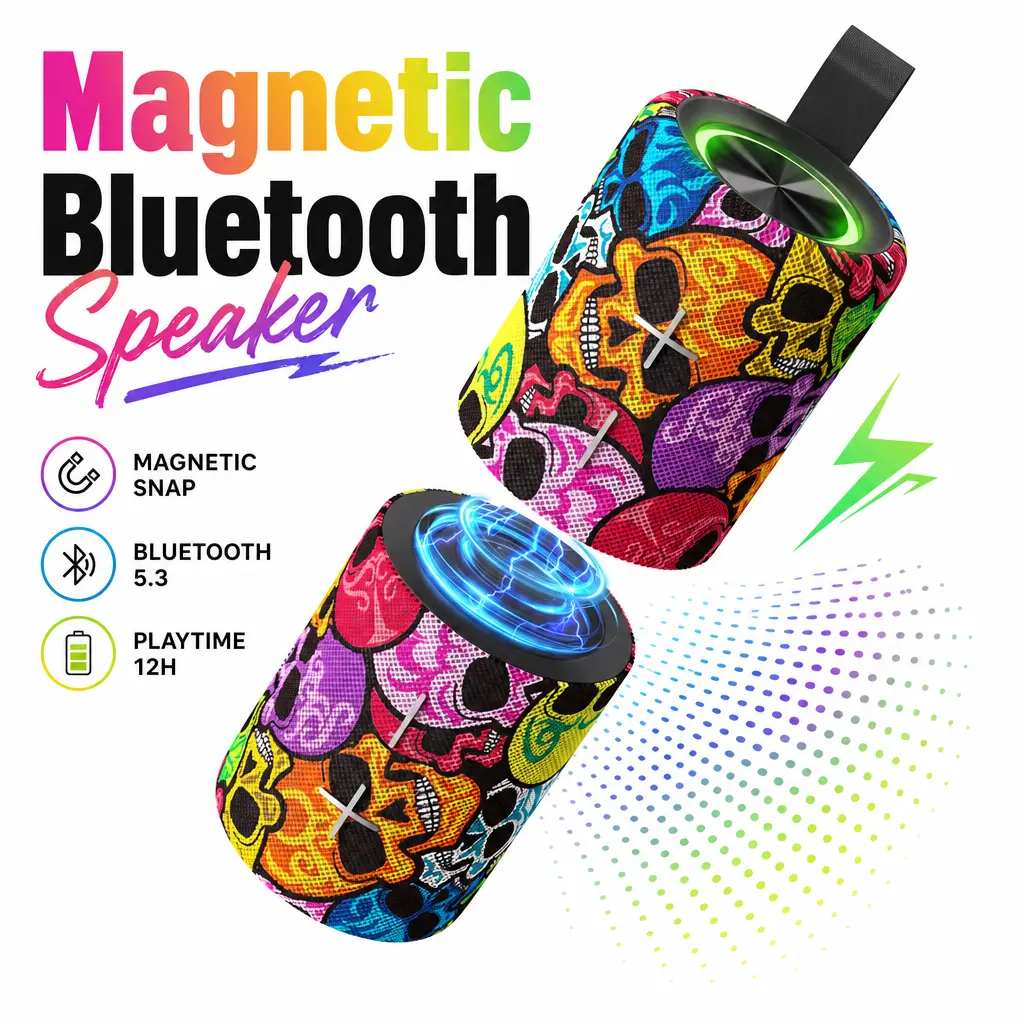 Portable Wireless Speaker,Magnetic Split Portable Wireless Speaker, TWS Stereo Bluetooth Speaker with 2x10W Sound, IPX5 Water Resistant, 12H Playtime, USB-C, TF Card & AUX for Backyard BBQ, Camping, Pool, Dorm, Patio, Travel Audio