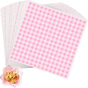 100pcs Waxed Deli Paper Sheets, 7x7" Food Basket Liners for Sandwiches, Burgers. Pink Checkered Deli Wrap Wax Paper Sheets by Neyimqr