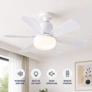 6-Blade Modern Ceiling Fan with LED Light, Quiet Operation, Remote Control, Easy DIY Installation for Bedroom Living Room Kitchen, White Ceiling Fan Light Fixture