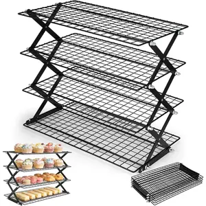 Cooling Rack 2/3/4 Tier, Stackable Cooling Racks for Baking, Adjustable Tiered Cooling Racks with 3 Setting Design & 5 Modes for Baking, Cookies, Bread, Cake, Roasting, Grilling, Drying
