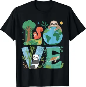 Love Earth Day Planet 2026 Anniversary Environmental Animals T-Shirt Pure Cotton Graphic Tees Menswear Top: Gifts for Men & Women