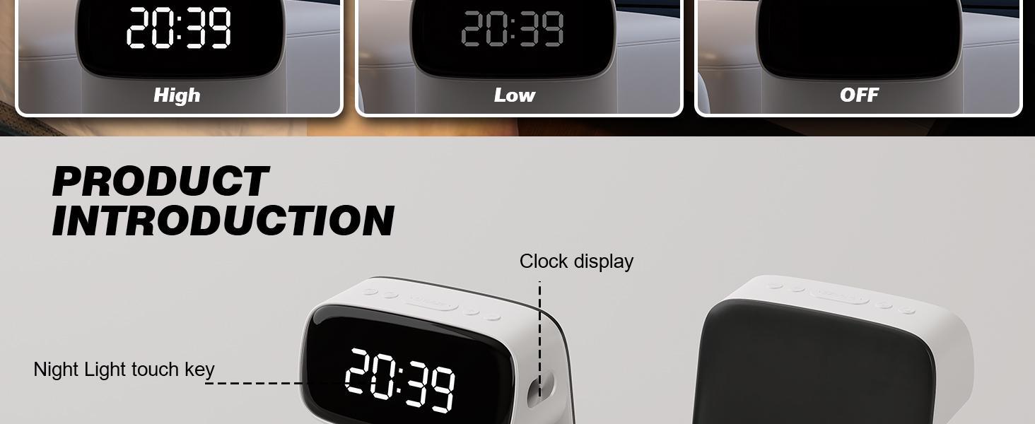 Digital alarm clock with wireless fast charging station, bedside touch smart light, 3-color night light adjustment