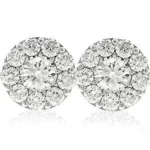 3ct Halo Diamond Studs 14K White Gold Lab Grown