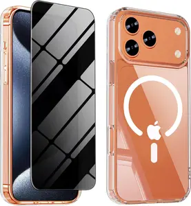 Magnetic for iPhone 17 Pro Max Case with Privacy Screen Protector,[Non-Yellowing] Shockproof Clear Phone Case Compatible with MagSafe Women Girls for iPhone 17 ProMax 5g 2025,Transparent