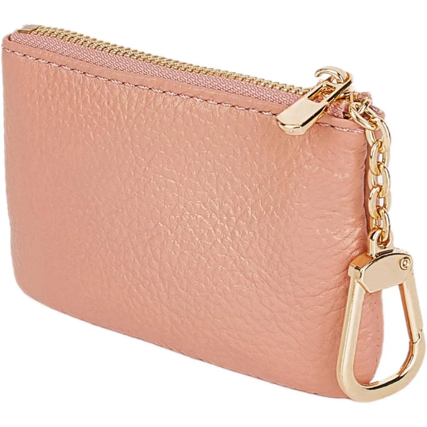 Full Grain Leather Coin Purse with Key Chain - Small Change Purse Keychain Card Holder Keychain Pouch Small Keychain Wallet for Women and Men (Pink)