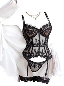 Women's sleepwear, lace corset pajamas + panty set, including garter belt set, sizes S-XL
