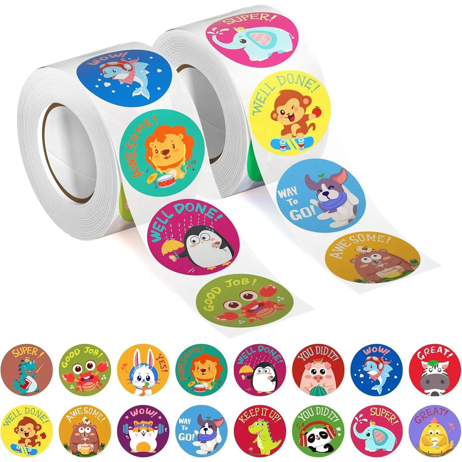 1000 Motivational Stickers for Kids - 1 Inch Animal Reward Stickers in 16 Designs for Classroom, Potty Training & Encouragement