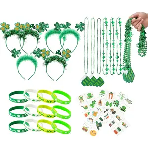 29Pack St Patricks Day Accessories St Patricks Day Decorations Green Shamrock Clover Necklaces Headbands Bracelets Tattoo Stickers for Leprechaun Costume Accessories Irish Party Supplies