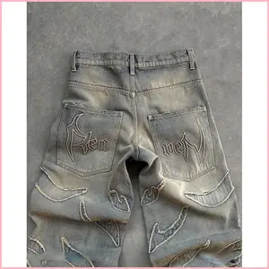 American High Street Trendy Brand Ripped Retro Distressed Vibe Jeans Men's Loose Straight Draping Long Pants