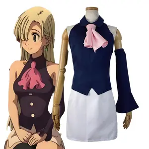 Anime The Seven Deadly Sins Cosplay Elizabeth Liones Costume Blue Tops White Skirt Uniform Suit Girl Halloween Outfits  with Wig