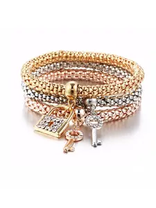 Women's Fashion Keychain Bracelet Set, Multilayered Bangles, 3-Piece Elegant Jewelry Accessories, Perfect Gift for Her, Stylish Daily Wear Essentials, Trendy Stack Bangle, Stacking Bracelet, Jewelry Gifts, Matching Bracelets