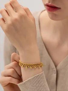 Women's Stainless Steel Cuban Chain Bracelet, Waterproof Beach Vacation Layered Style, Casual Jewelry Gift (random Bead Count)