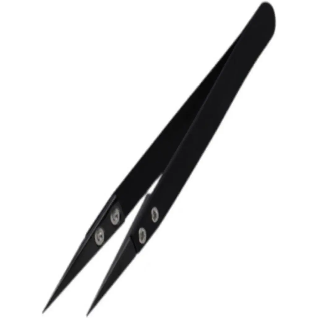 Industrial Ceramic Tweezers, 1 Pc Black Hand Tool, 1500-Degree High Temperature Resistant, Non-Conductive, Anti-Magnetic, Dual-Ended, for Precision Electrical Operations & Accurate Mechanics, Clean Room Compatible