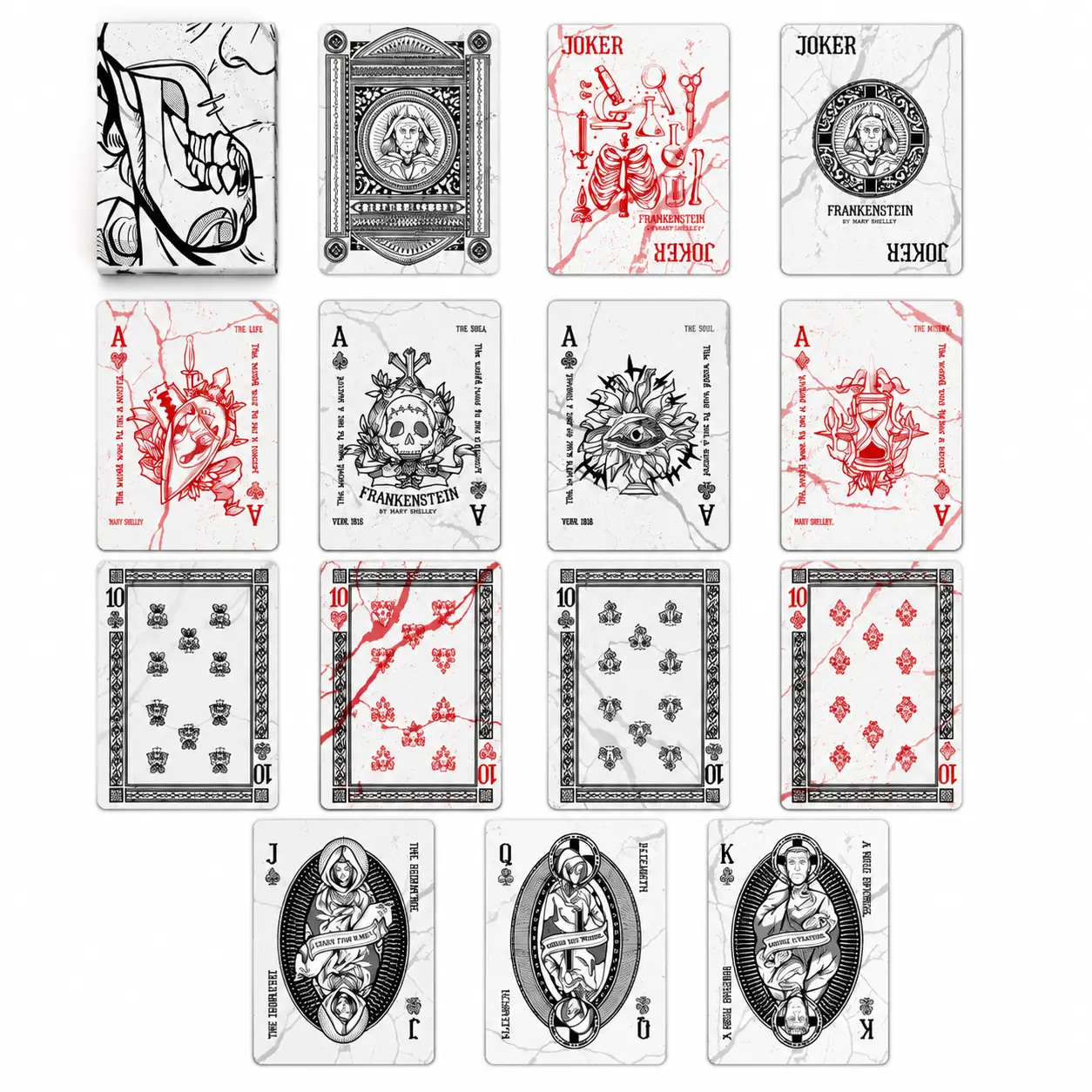 Frankenstein Series Playing Cards, Classic Horror Inspired Gothic Deck, Gothic Horror Collection