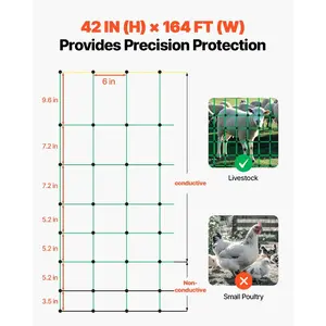 VEVOR Electric Fence Netting, 42 in (H)x 164 ft (L), PE Net Fencing with Posts Double-Spiked Stakes, Utility Portable Electric Fence for Pigs, Cows, Sheep, Deer, Used in Backyards, Farms, Ranches