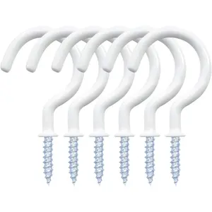 12 Pack Vinyl Coated Ceiling Hooks, Multi-Function Wall Hooks for Indoors Outdoors (White, 1-1/4 Inch)