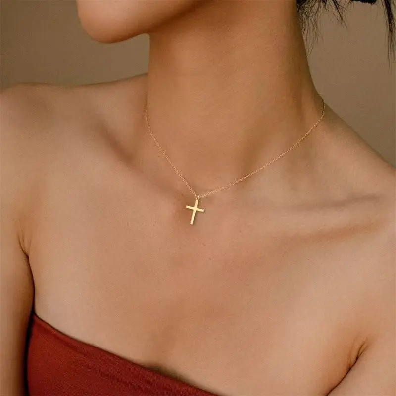 Diarua Women's 14k Gold Plated Cross Necklace with 3.5mm Chain 17-20 Inch Elegant Gift for Her