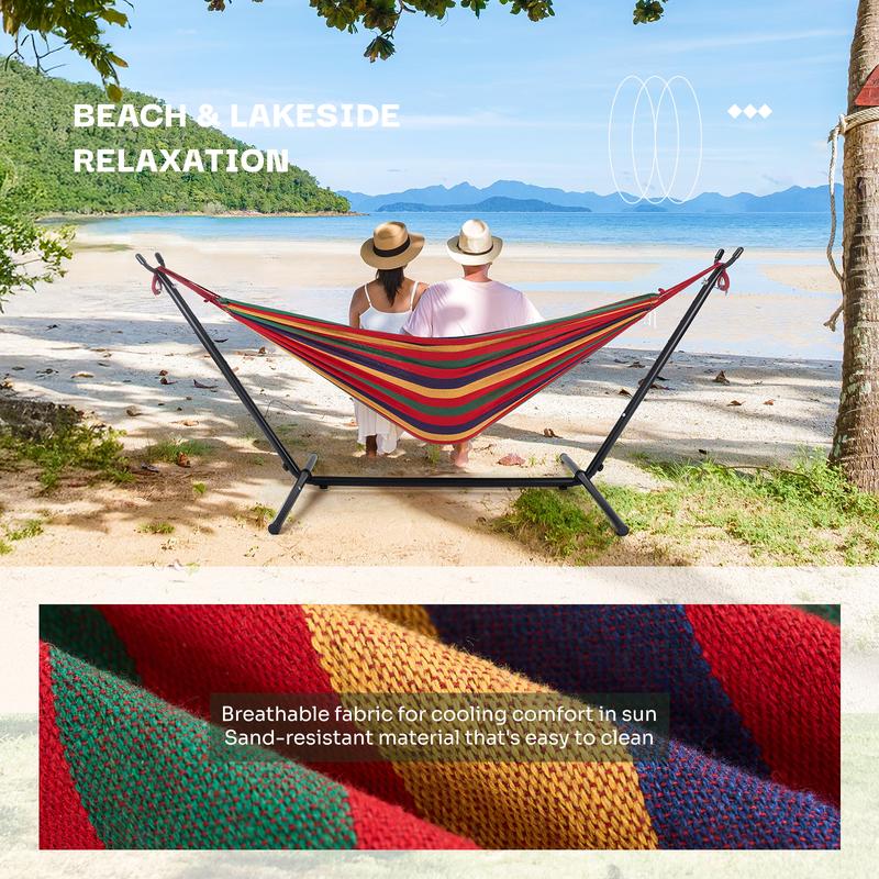 Double Hammock with Space Saving Steel Stand Heavy Duty 2 Person Standing Hammocks 450lb Capacity for Outside Garden Yard with Portable Carrying Bag