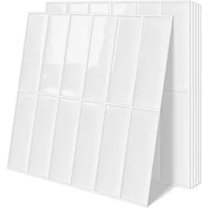 Plain White Peel and Stick Backsplash Tile Rectangle Subway Self Adhesive Wall Tiles for Kitchen (10-Sheet,12"x12")