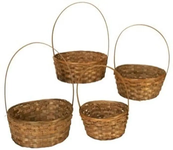 Wald Set Of 4 Dark Stained Bamboo Baskets. Nested Set Of Four Dark Stained Bamboo Basket With Handles. Assortment Of Four Designs. Liners Included. Size: X-Lg: 10 X 4- 13 Oah- Lg: 9 X 4,