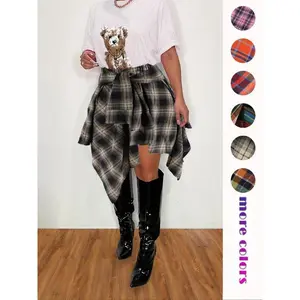 Women’s plaid print tie-front A-line skirt, summer casual asymmetrical hem skirt, everyday women’s underwear