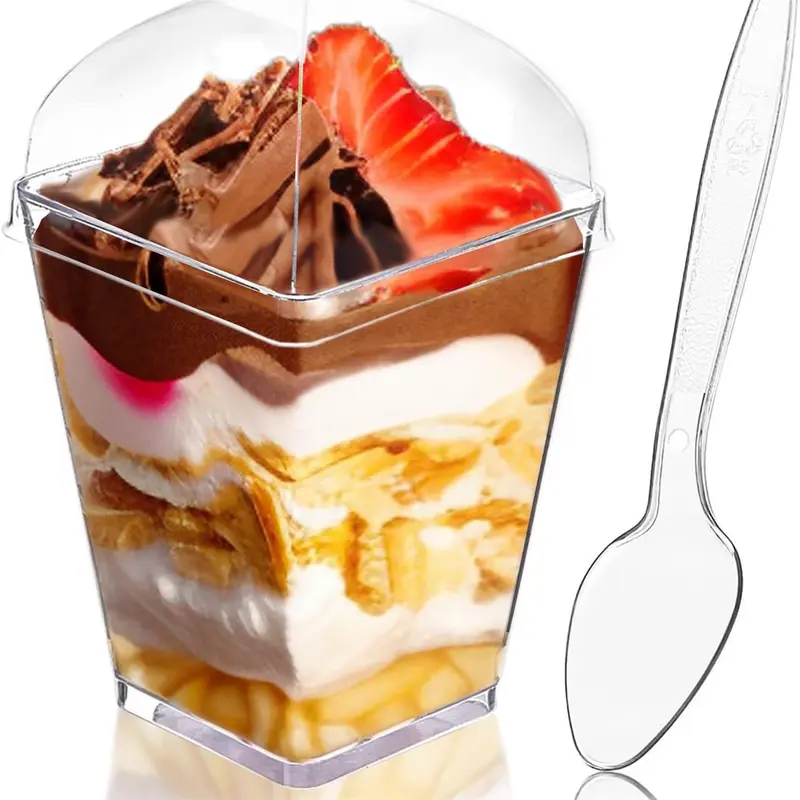 5oz Leak-Proof Disposable Plastic Cups with Lid Spoon (40 Pack) - Disposable Dinnerware, Yogurt Cups for Parties, Lids Keep Desserts Tidy, Ideal for Fruit Pudding Trifle Ice Cream Enthusiasts