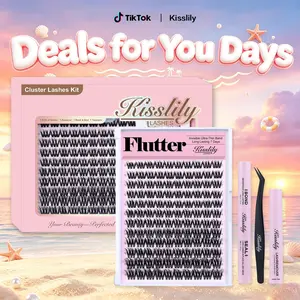 Flutter | Kisslily Volume Lashes DIY False Eyelashes for Bold Dramatic Look | Lyra style Lashes with Ultra-Dense,Invisible band,Waterproof，Long-Lasting for a Flawless,Volumious Look | Trendy&Must-Have Downy Lash Clusters Makeup#DealsforYouDays #SummerWins