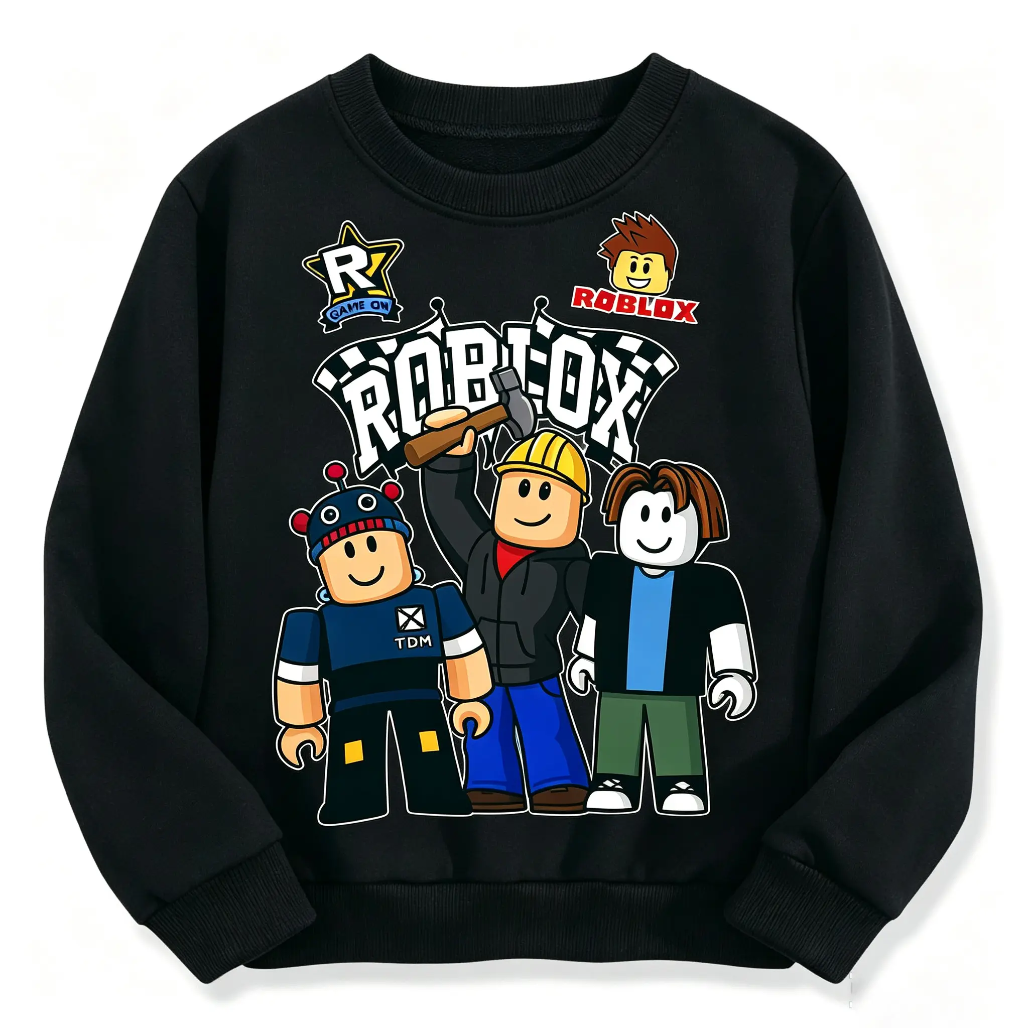Boys Roblox Graphic Crew Neck Sweatshirt, Cartoon Game Character Long Sleeve Pullover Top For Daily Casual Wear