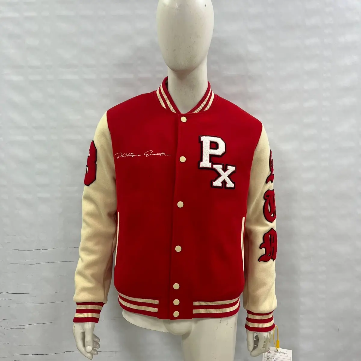 embroidered bulldog varsity letterman jacket