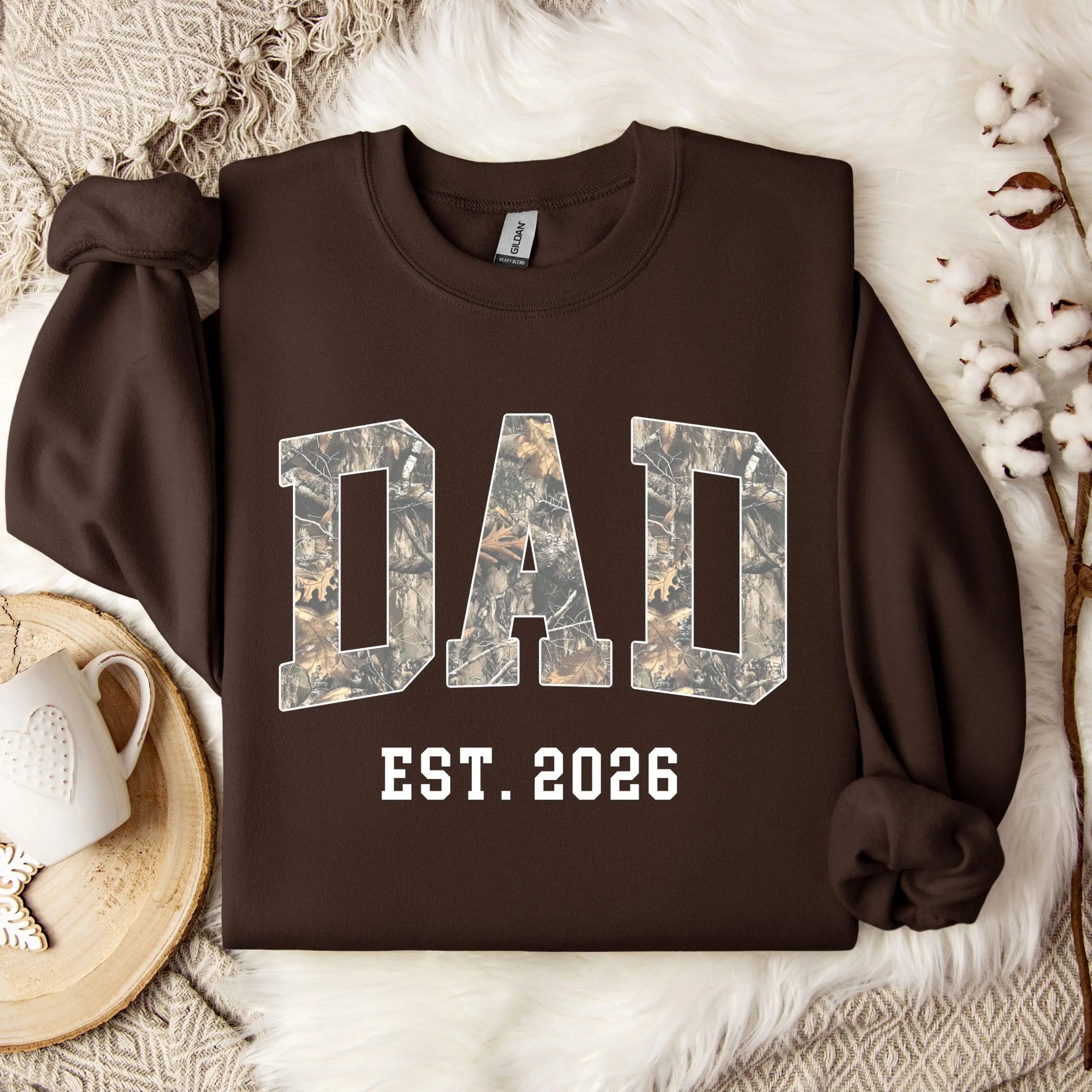 Custom Sweatshirt, Grandpa Shirt With Date, Daddy Est Year Sweatshirt, Gift For New Dad, Father's Day Gift, Camo Dad Sweatshirt