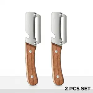 2-Pack 2-In-1 Multi-Functional Vegetable Peeler, Bottle Opener & Wooden Handle Stainless Steel Blade, Kitchen Tool for Fruits & Vegetables, Kitchenware, Kitchen Gadgets, Peeling