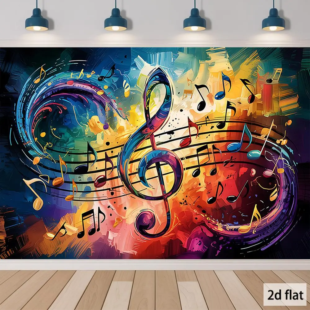 1pc Reusable Abstract Colorful Music Notes & Treble Clef Party Decorations Banners - Vibrant Polyester Fabric Wall Art Backdrop, Home Supplies for Birthday Parties, Home Decor Gifts, One-Piece
