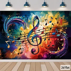 1pc Abstract Colorful Music Notes & Treble Clef Party Banner - Vibrant Polyester Fabric Wall Art for Home Decor, Gifts, Parties, Living Room, Bedroom, Dorm - All-Season Decoration, Room Decor