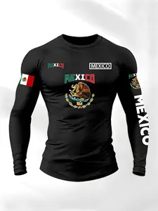 Men's Ultra Soft Breathable Premium Mixed Fabric Fitted Long Sleeve Compression T-Shirt, Gym Performance Top, Mexican Graphic Design, Perfect for Fitness & Daily Wear