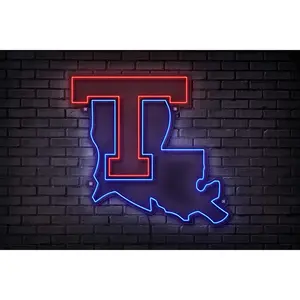 LA Tech LED Neon Sign Large 24x22" Officially Licensed with Professional Mounting Pegs, Remote Control Dimmer & Microfiber Cleaning Cloth