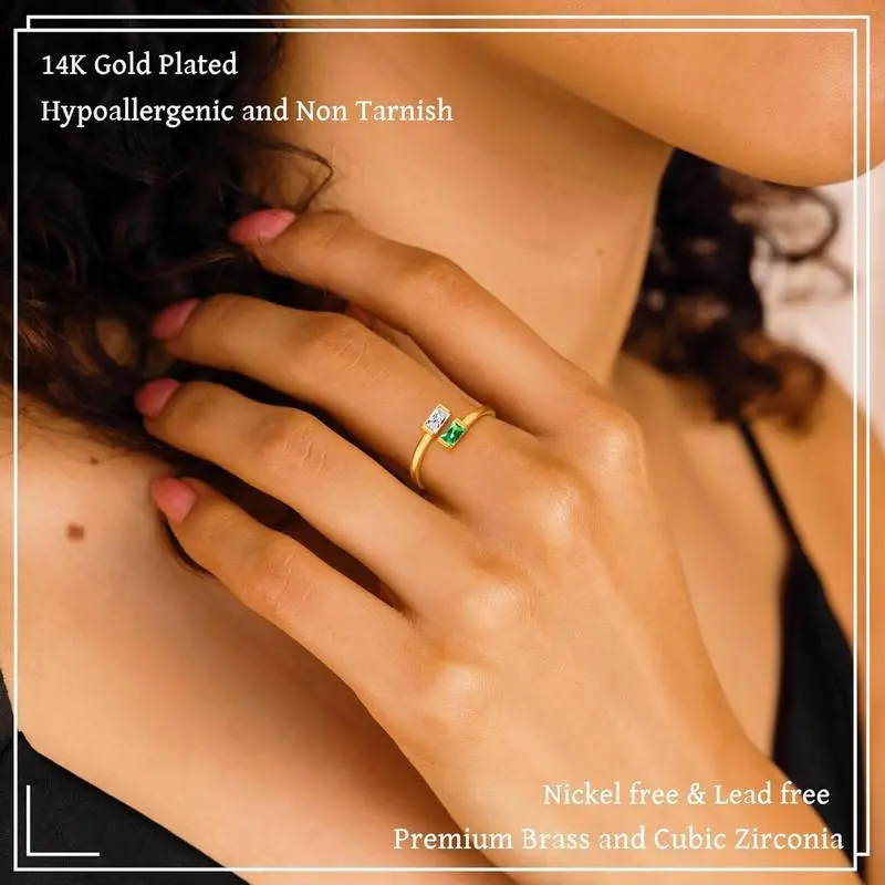 Gold Birthstone Rings for Women Non Tarnish 14K Gold Plated Adjustable Emerald Ring Cubic Zirconia Gemstone Promise Ring for Her Engagement Personalized Waterproof Jewelry Gifts for Birthday Gold Birthstone Rings for Women Non Tarnish 14K Gold Plated Adjustable Emerald Ring Cubic Zirconia Gemstone Promise Ring for Her Engagement Personalized Waterproof Jewelry Gifts for Birthday