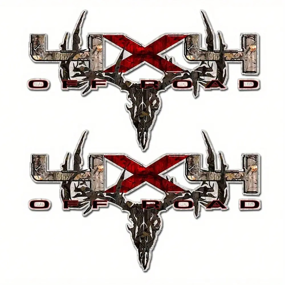 x2 Camouflage 4x4 Truck Decal Archery Deer Hunting Skull Sticker Set Truck Pick up Bed Sticker Window Decals