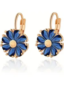 Ladies' Flower-Shaped Cubic Zirconia Drop Earrings - Shiny Mosaic Cubic Zirconia Crystal Chrysanthemum-Shaped Clip-On Earrings, Low-Sensitivity Floral Earrings, Suitable as Wedding Bride Party Jewelry Gifts