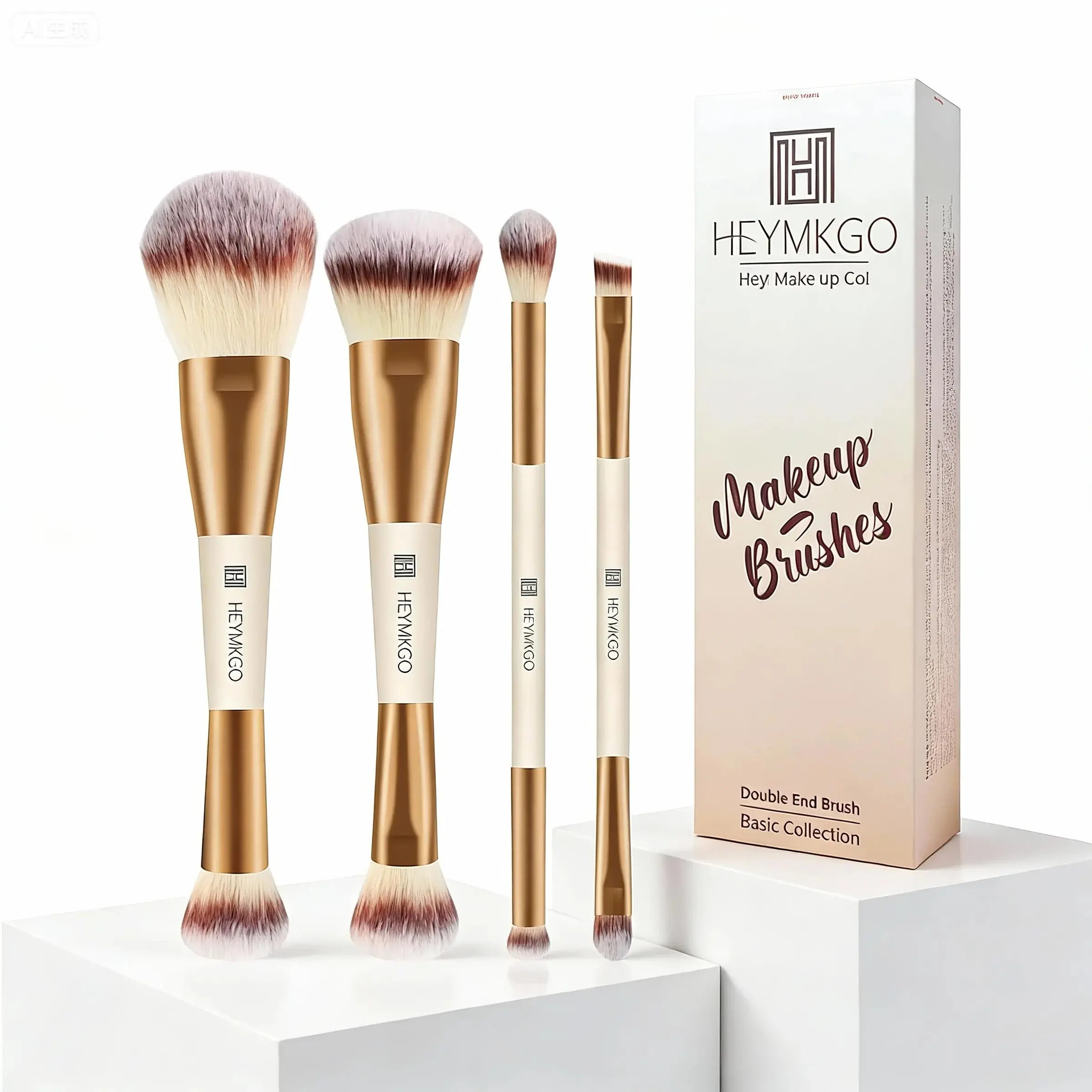Premium 4PCS Double-Ended Makeup Brush Set, Ultra Soft Bristles, Strong Grip, High Pigment & Seamless Blending, Professional Brushes for Foundation, Contour, Eyeshadow, Complexion and Blush, Portable Travel 2-in-1 Brush Kit, Gift for MUA, Mom, Women