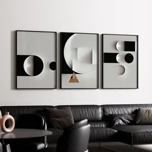 Modern Abstract Geometric Pattern Unframed Artistic Painting, 3 Counts/set Canvas Wall Art, Wall Decor with Visual Interest for Home Living Room Bedroom Study Room, Ornaments