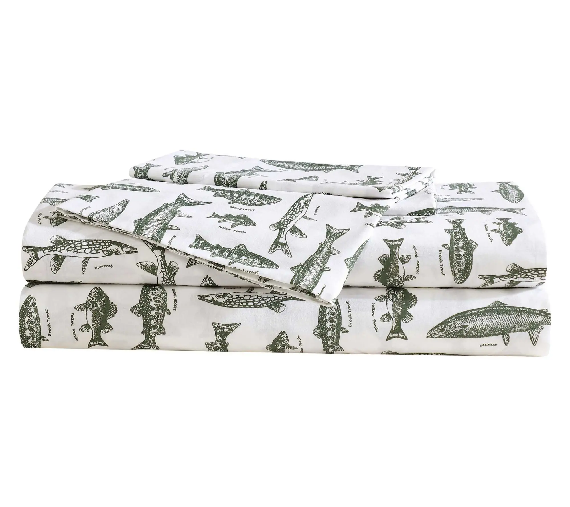 Eddie Bauer Wes Fish Face White-Green King Sheet Set