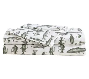Eddie Bauer Wes Fish Face White-Green Queen Sheet Set