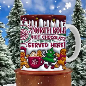 North Pole Hot Chocolate 11oz Mug - Served Here Since 1905 with Festive Gingerbread Design and Santa Claus Approval Emblem