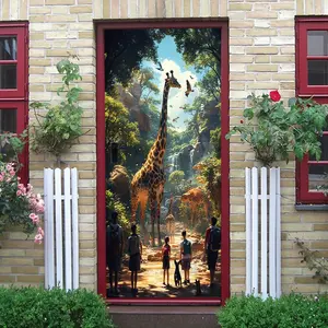2pcs   Kids Room Decor Wall Stickers Giraffe Waterfall Forest Animal Wall Decals Removable Self Adhesive Vinyl Murals for Living Room Bedroom Nursery Home Decoration Eco Friendly PVC Art Decorations