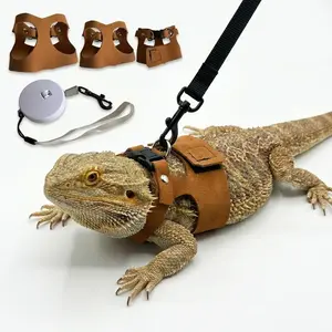 Adjustable Microfiber Suede Reptile Harness & Leash Set 3 Size Pack | Budget & Premium Spring Clasp, Escape Proof Walking Leash for Bearded Dragon Outdoor Training