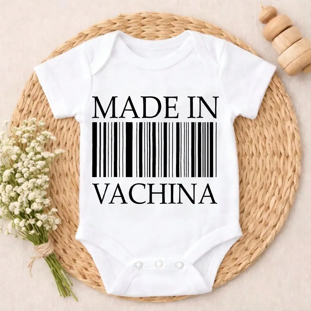 Baby Bodysuit Made In Vachina Barcode Print 100% Pure Cotton Non-Irritating Snap Closure Breathable Perfect For Gifting & Everyday