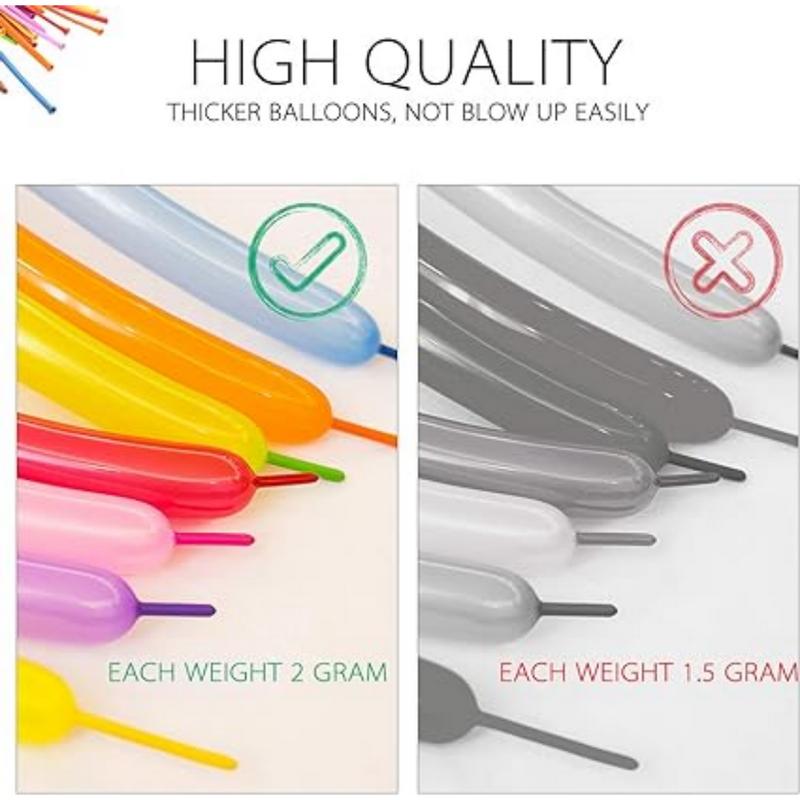 Latex Twisting Balloons, 260 N Balloons Kit for Balloon Animals with 2 Pumps, Professional Long Balloons to Make Animal for Birthday Party Clowns Wedding Decorations 100 Pcs