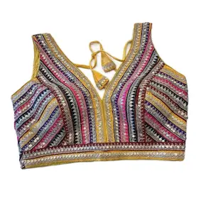 Indian Lehenga and Sari Blouse - Traditional Shirts Top with Colorful Embroidery Design